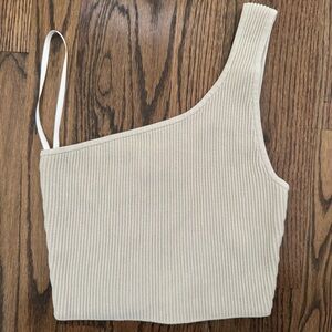Babaton Cream One-Shoulder Ribbed Top